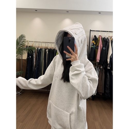 HandSeven刺绣字母连帽卫衣秋冬美式复古国潮牌宽松oversize外套 - 图3