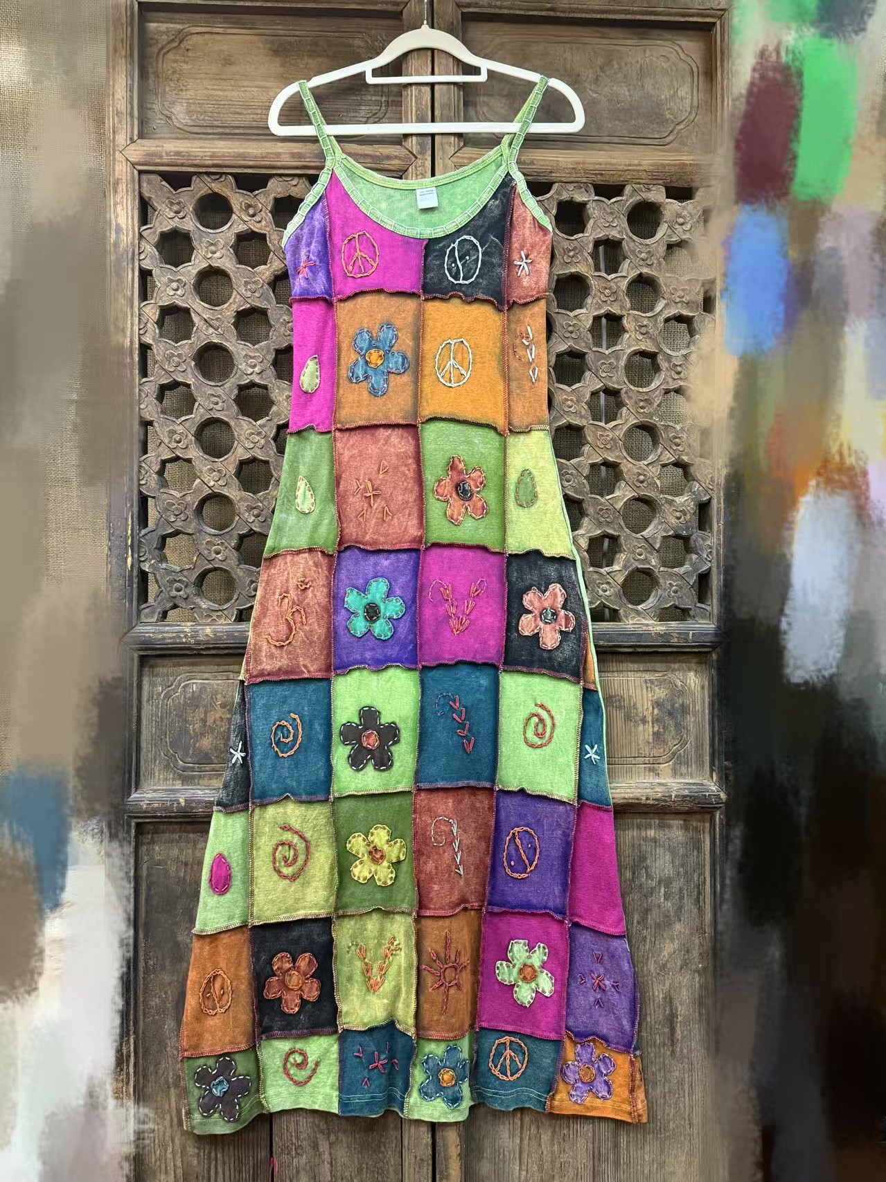 印度制嬉皮四季穿搭vintage古着孤品打底单穿纯棉扎染吊带背心裙,淘宝优惠券,粉丝福利购,淘宝优惠卷