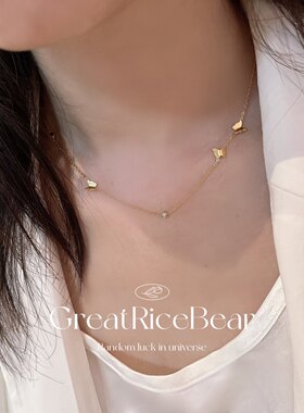 洗澡不用摘简约高级感小蝴蝶飞飞闪亮设计感百搭钛钢女项链锁骨链