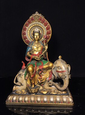 大号纯铜智慧青狮文殊菩萨佛像黄铜白象普贤菩萨摆件文殊普贤铜像