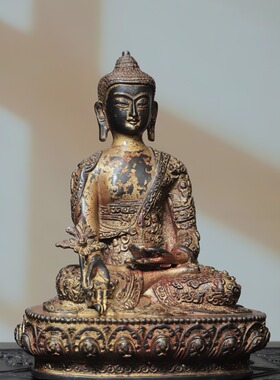药师佛像仿古纯黄铜器雕藏佛菩萨客厅佛堂供佛装饰品桌面复古摆件