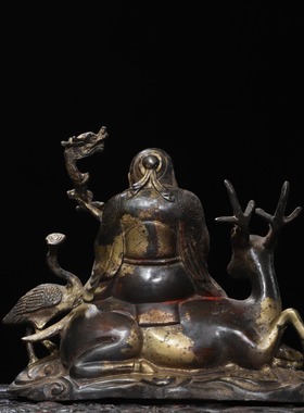 纯铜寿星公摆件家居客厅工艺品福禄寿南极仙翁鹿鹤同春祝寿贺礼品