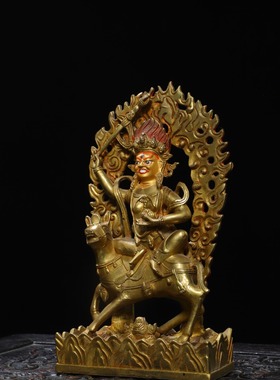 民族用品尼泊尔黄铜全鎏金密宗护法佛像吉祥天母佛堂供奉装饰摆件