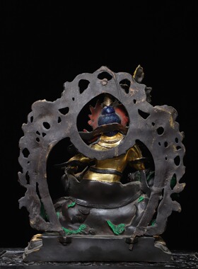 纯铜财宝天王供奉摆件尼泊尔手工雕刻鎏金藏传密宗财神毗沙门佛像