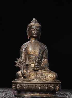 药师佛释迦牟尼黄铜拓金宝生如来家居佛堂供佛桌面装饰品复古摆件