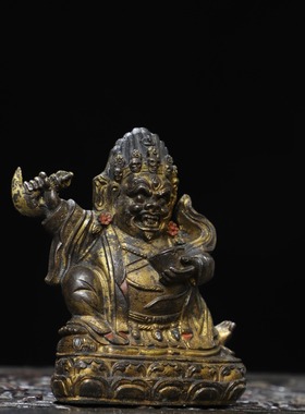 大黑天财神纯铜复古泥金二臂玛哈嘎拉家居佛堂供佛装饰品创意摆件