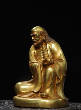 达摩祖师纯黄铜全鎏金仿古铜器佛像家居用佛堂供佛桌面装饰品摆件