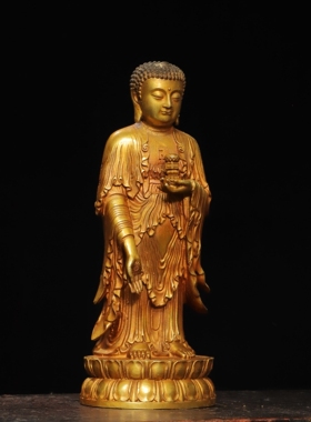 小阿弥陀佛掌中佛像摆件纯黄铜全鎏金家居佛堂供奉装饰桌面工艺品