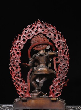 黄铜鎏金藏传狮面空行母菩萨佛像家居佛堂供奉装饰品复古做旧摆件