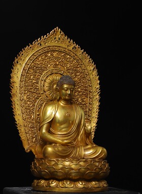大号阿弥陀佛像带背光纯黄铜全鎏金家居用佛堂供奉装饰工艺品摆件