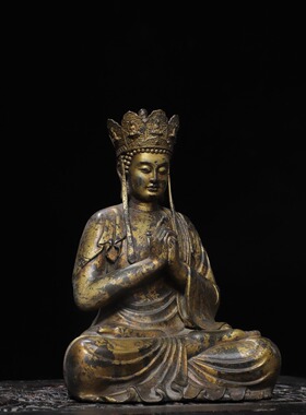 藏传密宗纯铜器拓金地藏菩萨佛像居家佛堂供奉桌面装饰品复古摆件