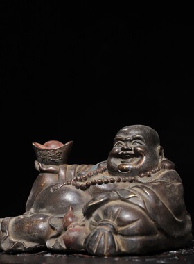 弥勒佛纯黄铜拓金仿古铜器大肚佛笑佛客厅佛堂供佛装饰品桌面摆件