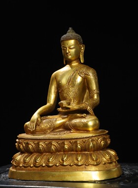 释迦牟尼阿弥陀佛像黄铜鎏金藏传密宗佛堂供佛装饰工艺品复古摆件