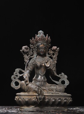 纯铜绿度母菩萨神佛像绿渡母摆件藏式多罗观音救度佛母桌面装饰品