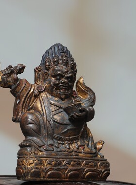 大黑天财神纯铜复古泥金二臂玛哈嘎拉家居佛堂供佛装饰品创意摆件