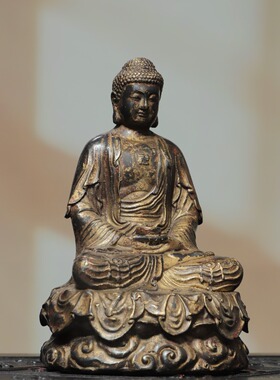 释迦牟尼纯黄铜雕拓金大日如来家居用佛堂供奉桌面装饰品复古摆件