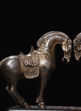 纯铜拓金唐马汗血宝马一对复古摆件骏马带马鞍马驹家居装饰工艺品