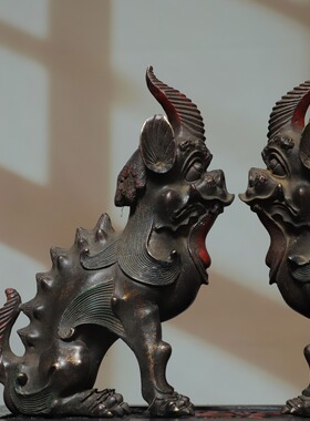 独角兽纯黄铜器雕独角百解神兽摆件家居用客厅佛堂供奉桌面装饰品