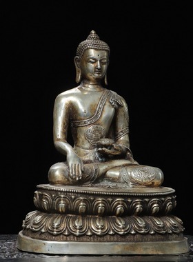 阿弥陀佛纯白铜全鎏银释迦牟尼像家居佛堂供佛桌面装饰品复古摆件