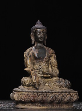 药师佛释迦牟尼黄铜拓金宝生如来家居佛堂供佛桌面装饰品复古摆件