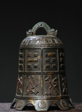 纯黄铜钟八仙法器寺庙撞钟超响铜铃铛大号撞钟复古铜铃铛八宝铜钟