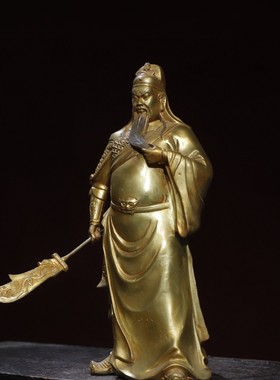 纯黄铜器鎏金关公铜像摆件佛像大刀关羽关二爷武财神公司开业礼品
