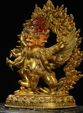 六臂玛哈嘎拉藏传黄铜鎏金金刚佛像家居佛堂供佛桌面装饰复古摆件
