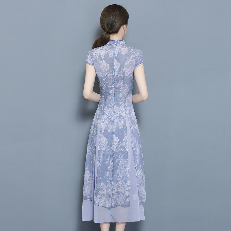 会特卖女装2017夏装新款 高档真丝长旗袍裙复