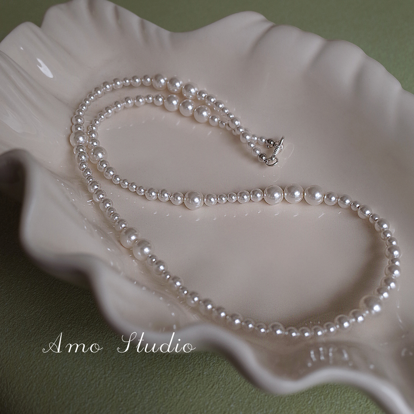 AMO天然红玛瑙串珠项链复古气质人造珍珠锁骨链女超显白颈链 - 图1