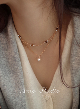 虎眼石人造珍珠满天星项链女纯银