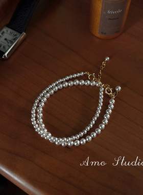 AMO人造珍珠手链正圆强光小众ins