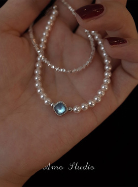 AMO天然海蓝宝人造珍珠手链轻奢