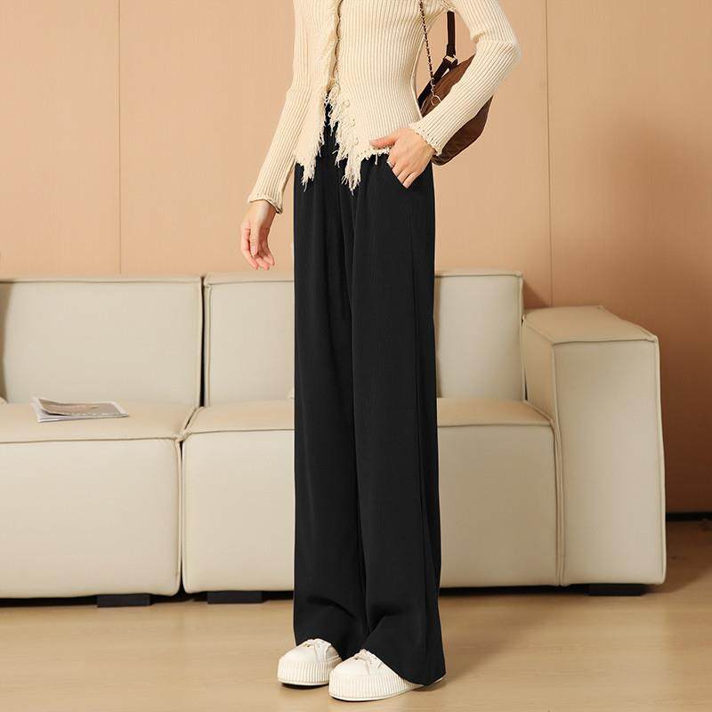 细条纹雪尼尔窄版阔腿裤女2025春秋冬新款高腰垂感加绒直筒休闲裤,淘宝优惠券,粉丝福利购,淘宝优惠卷