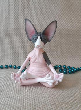 瑜伽冥想猫禅宗小饰品茶宠物茶室布局博古架办公室女孩桌面装饰