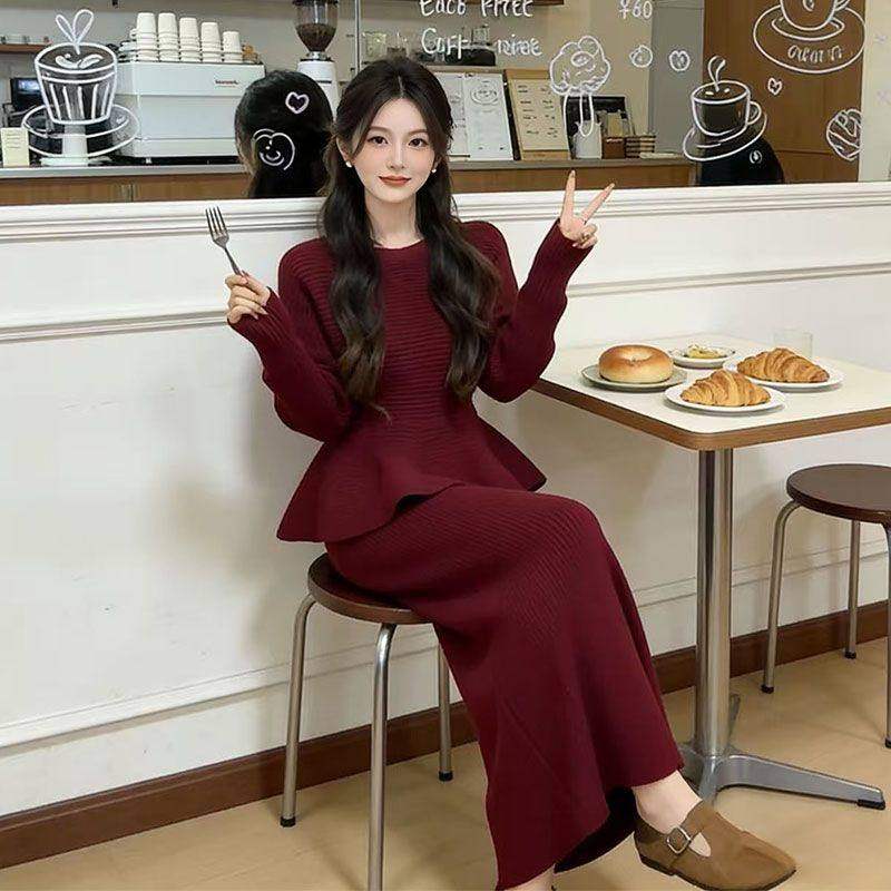 韩版收腰荷叶边松弛上衣A字半身长裙两件套女小香风纯色女套装潮,淘宝优惠券,粉丝福利购,淘宝优惠卷