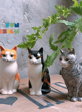 quail陶瓷三色猫卡通风小摆件