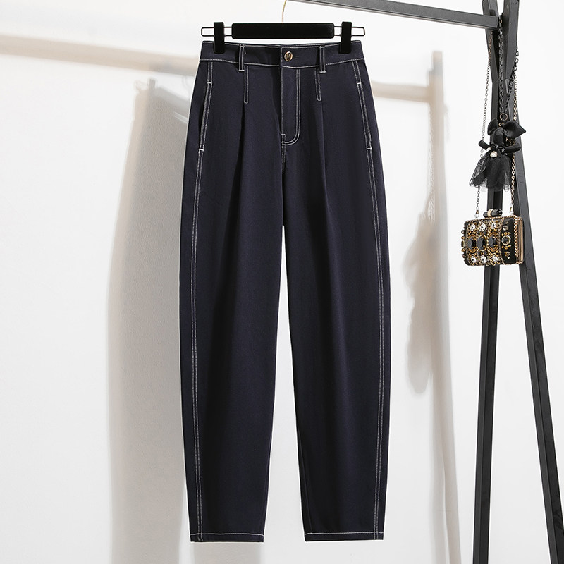 实拍好质量针织牛仔裤女春秋高腰宽松显瘦大码胖mm老爹萝卜裤,淘宝优惠券,粉丝福利购,淘宝优惠卷