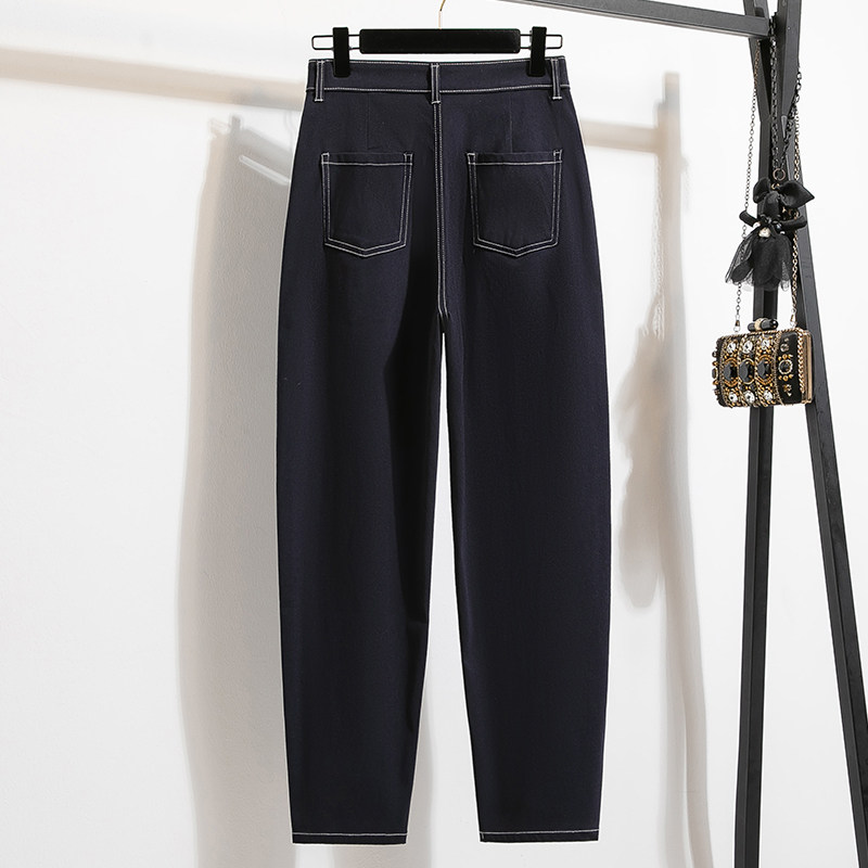 实拍好质量针织牛仔裤女春秋高腰宽松显瘦大码胖mm老爹萝卜裤,淘宝优惠券,粉丝福利购,淘宝优惠卷