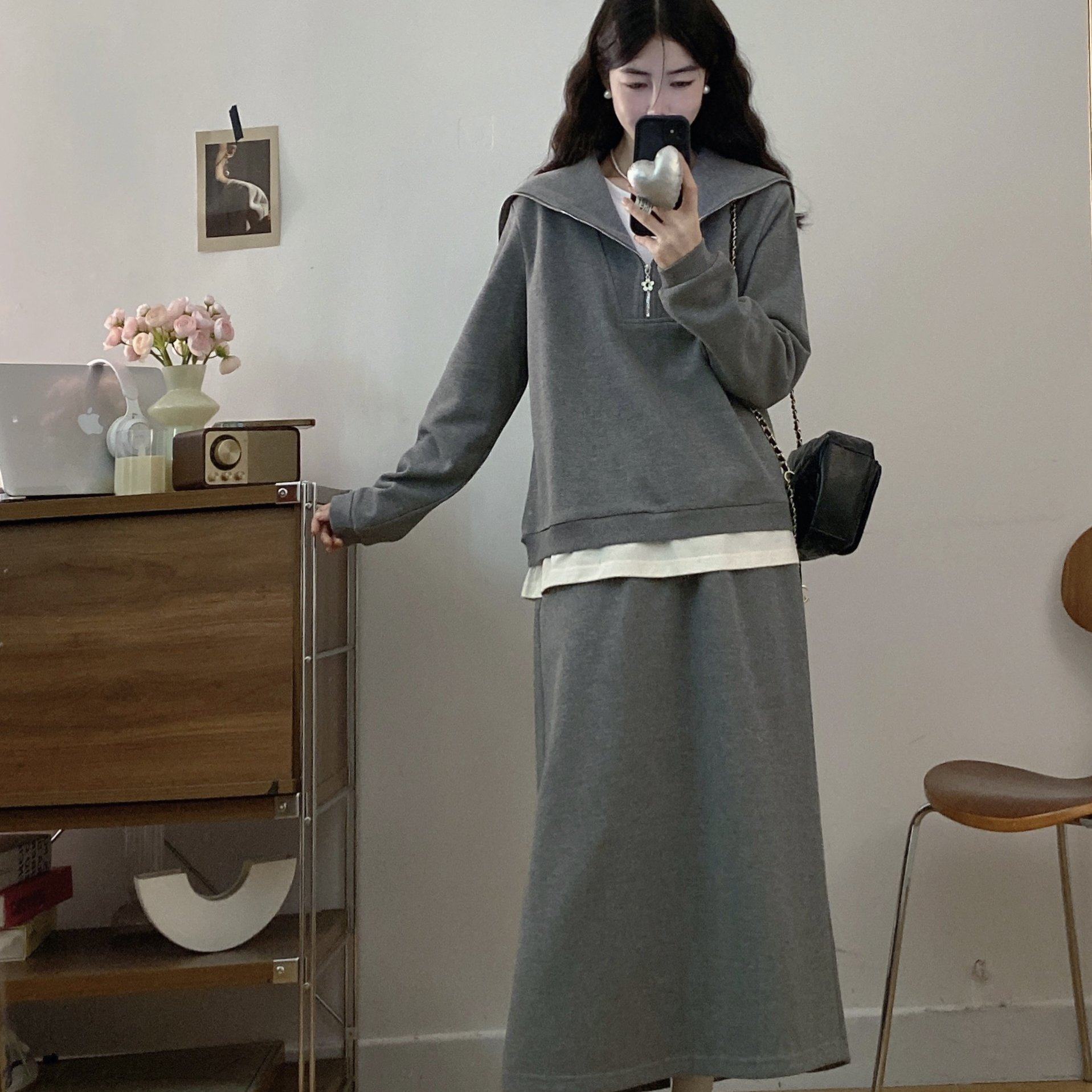 实拍大码女装秋季新款假两件卫衣半身裙长款两件套裙装,淘宝优惠券,粉丝福利购,淘宝优惠卷