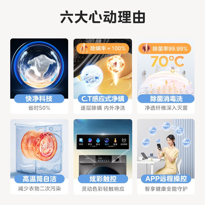 Midea/美的滚筒洗衣机全自动净螨除菌1.08高洗净比MG100V58WT - 图0