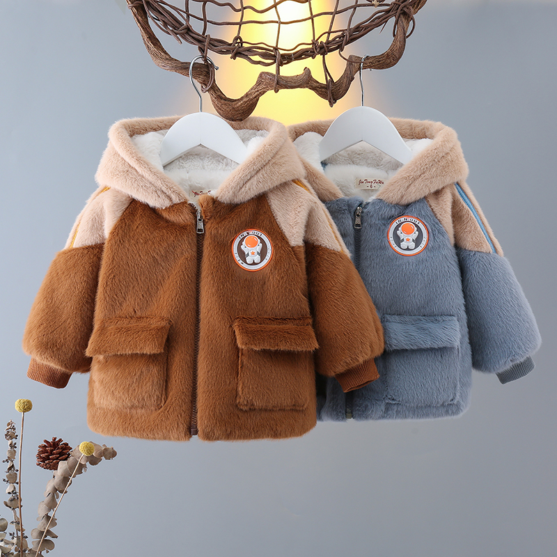 男童2022冬季外套棉袄婴儿童加绒加厚水貂绒棉衣1-2-3岁宝宝棉服4
