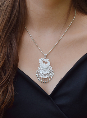 999纯银孔雀吊坠女佛珠毛衣