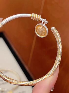 9999足银描金黄财神添福手镯女款
