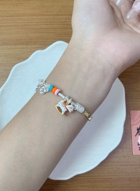 足银999阳光彩虹小白马手链盘缠