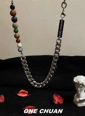 原创欧美星球拼接钢方牌项链男