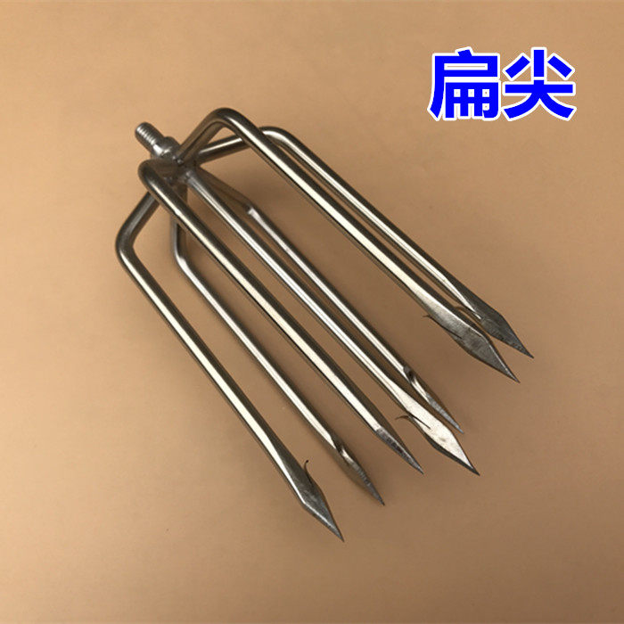 中号7齿不锈钢鱼叉5米7米伸缩抄网杆金属带倒刺圆尖扁尖捕鱼渔具_虎窝淘