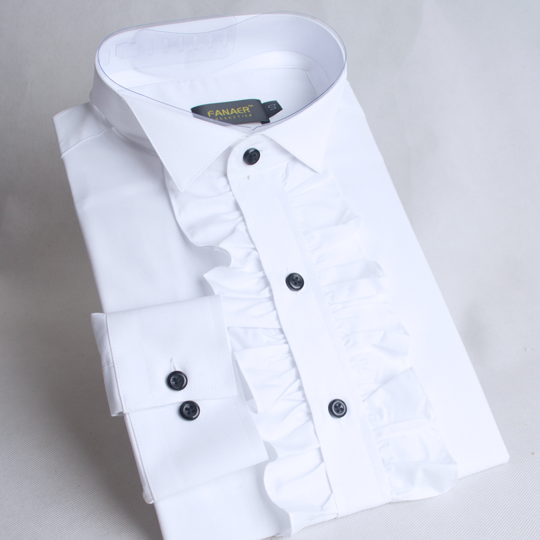 梵纳尔品牌新款宫廷结婚宴会花边白色纯棉免烫修身礼服衬衫包邮-图1