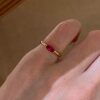 Xiaohongshu’s popular pigeon blood red stone horse eye diamond sterling silver ring for women simple flash diamond versatile little finger tail ring for sale