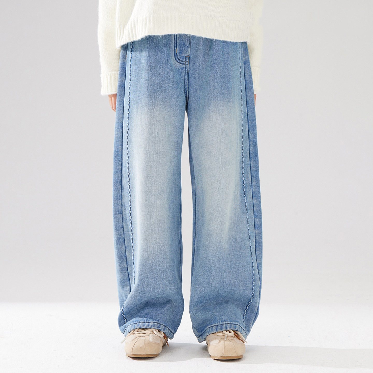 女童弯刀加绒牛仔裤秋冬直筒阔腿儿童装休闲宽松保暖裤子显瘦保暖,淘宝优惠券,粉丝福利购,淘宝优惠卷