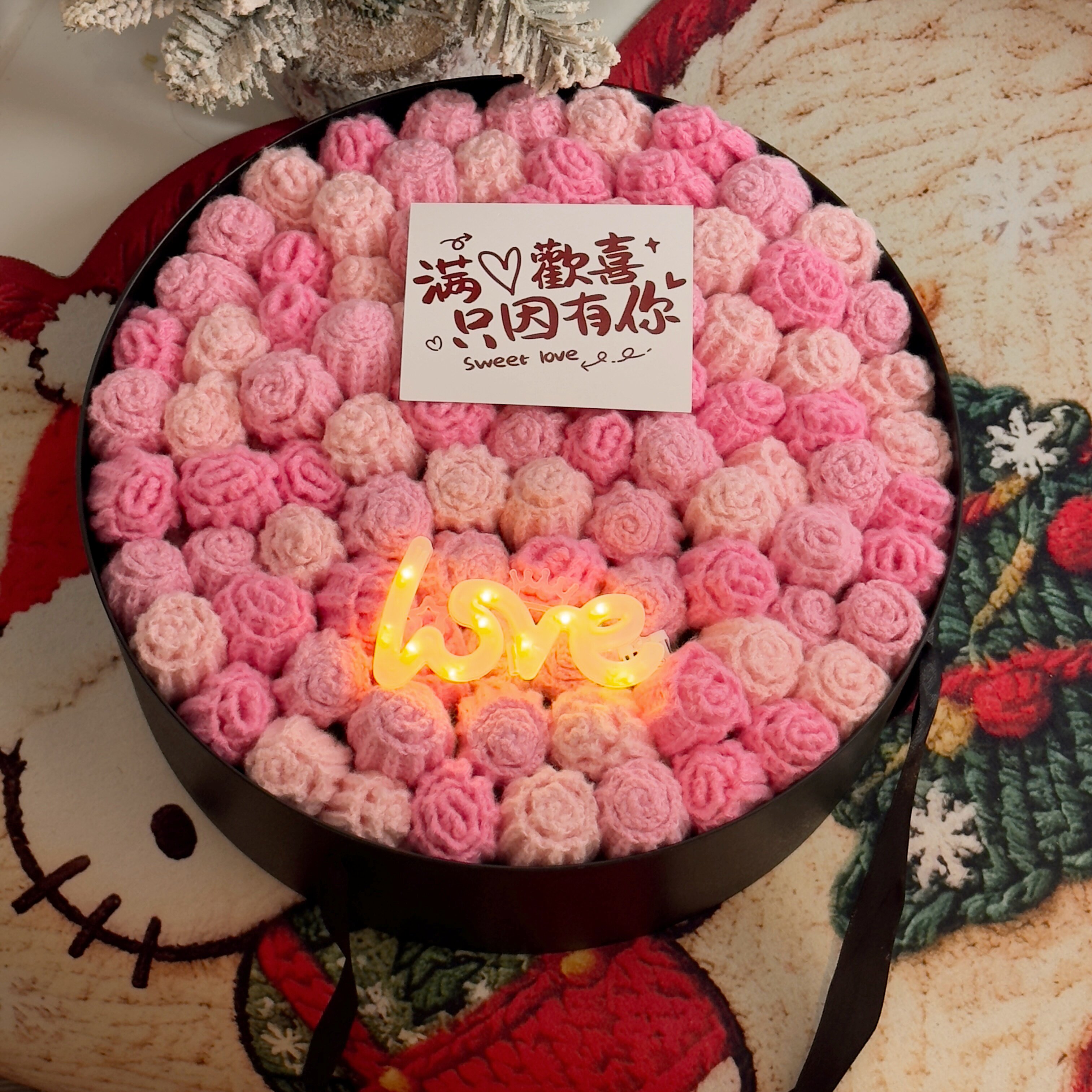 成品玫瑰花毯子冬天毛毯花束生日礼物女生手工编织披肩实用妇女节